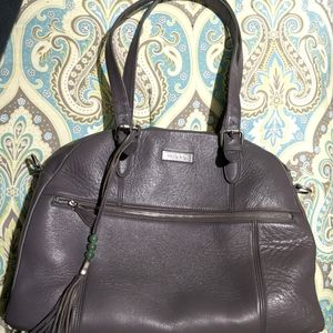 Lily Jade Rosie Diaper Bag in Gray Leather with Teal Lining